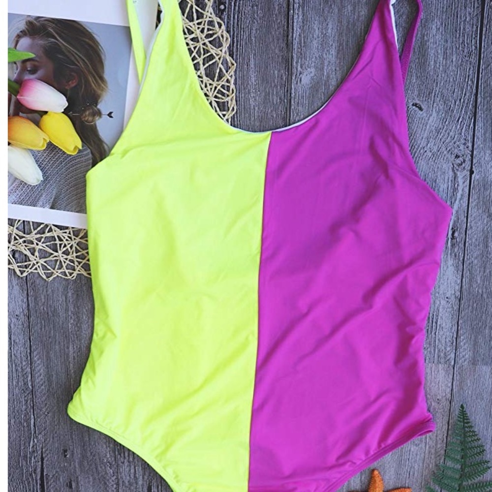 Retro Neon Green and Pink One Piece